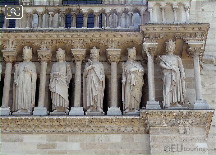 Statues above the doorways at Notre Dame