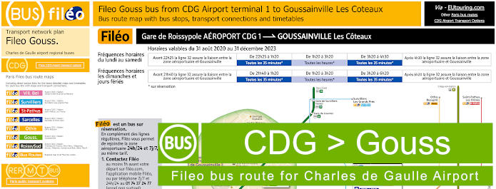 Fileo bus CDG Airport to Goussainville Les Coteaux map and timetables