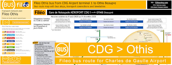 Fileo bus CDG Airport to Othis map and timetables