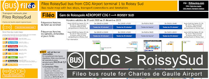 Fileo bus CDG Airport to Roissy Sud map and timetables