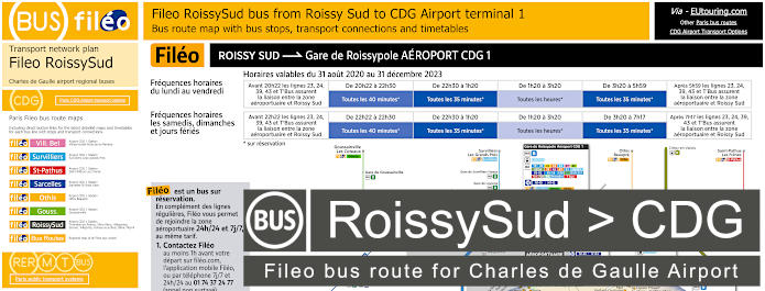 Fileo bus Roissy Sud to CDG Airport map and timetables