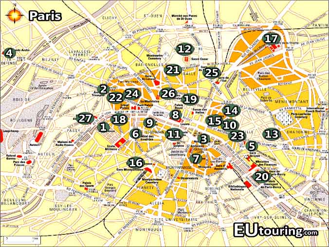 Map Showing Tourist Attractions In Paris France